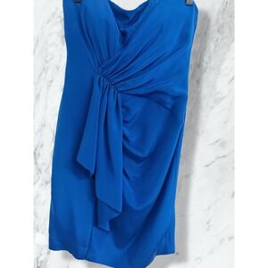 Nicole Miller Womens Party Dress Size 4 Blue Sheath Strapless Silk Cocktail HOCO
